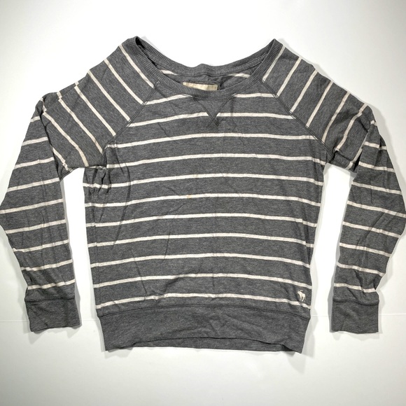 Abercrombie & Fitch Women’s Boat Neck Long Sleeve Gray & White T-Shirt Size S - Picture 1 of 5